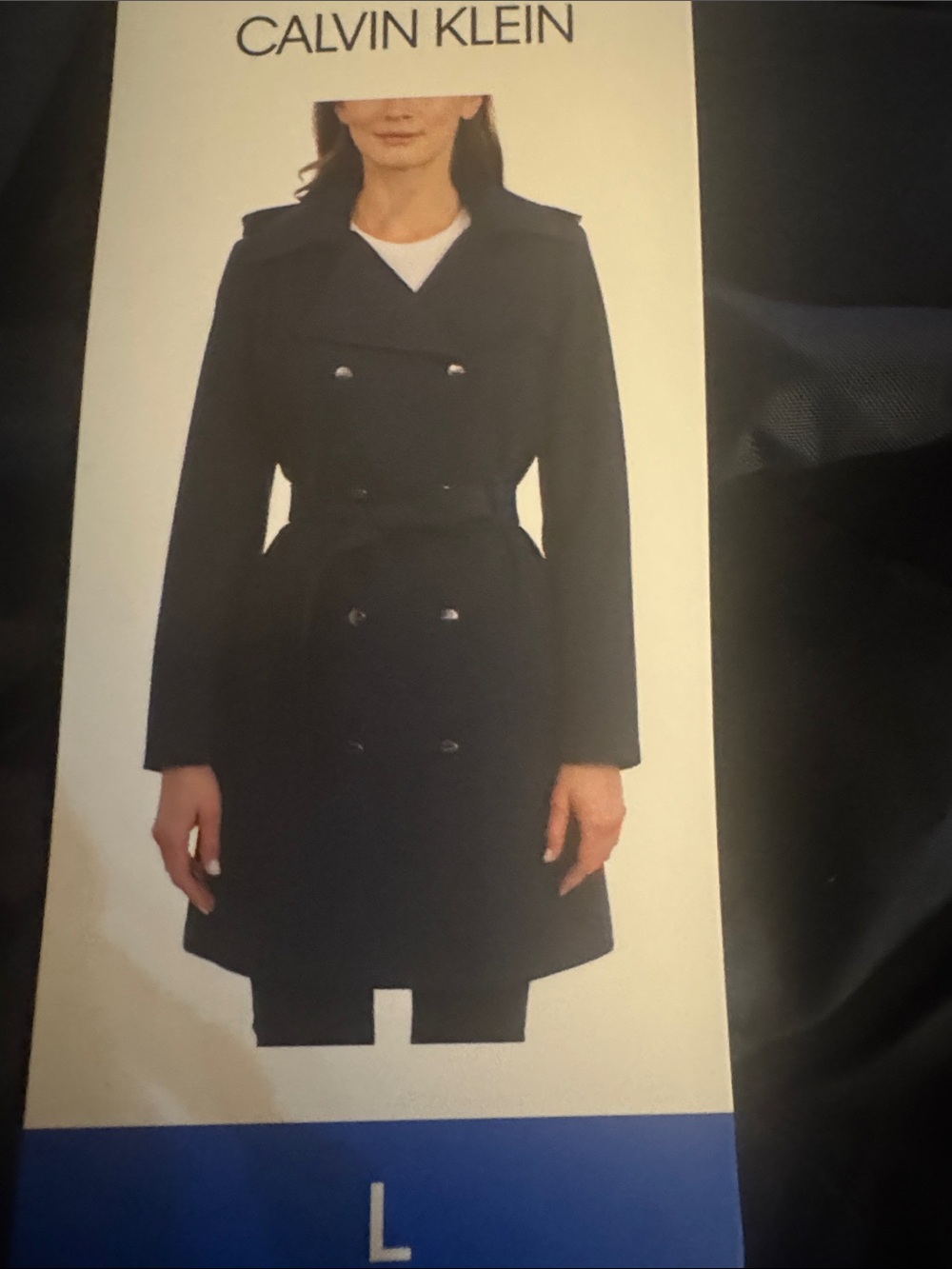 Calvin Klein navy Double-Breasted Belted Trench Coat